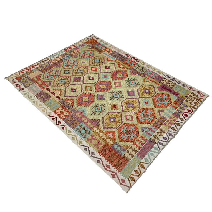 Afghan Vegetable Kilim Rug 6' 8" x 9' 7" Flat-Weave close-up