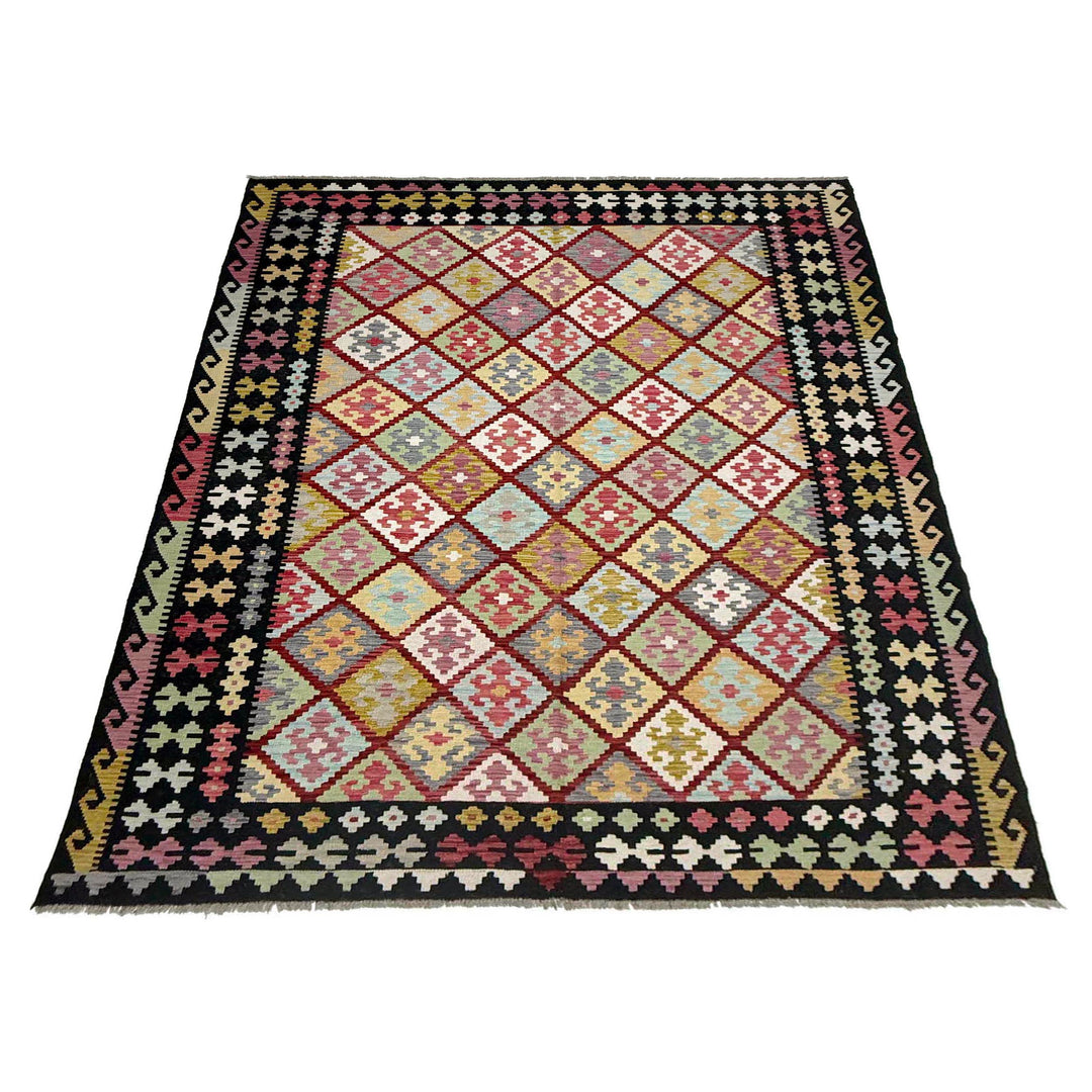 Afghan Vegetable Kilim Rug 6' 8" x 9' 9" Flat-Weave detail