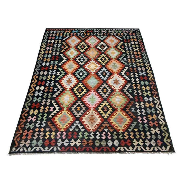 Afghan Vegetable Kilim Rug 6' 10" x 9' 9" Flat-Weave | No. AL324055