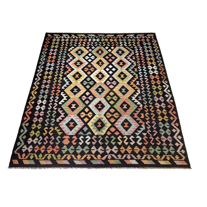 Afghan Vegetable Kilim Rug 6' 7" x 9' 9" Flat-Weave detail