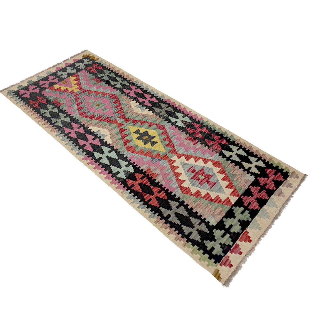 Afghan Vegetable Kilim Rug 2' 7" x 6' 7" Flat-Weave close-up