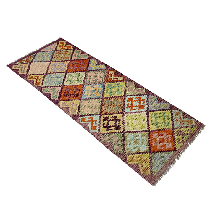 Afghan Vegetable Kilim Rug 2' 7" x 6' 7" Flat-Weave close-up