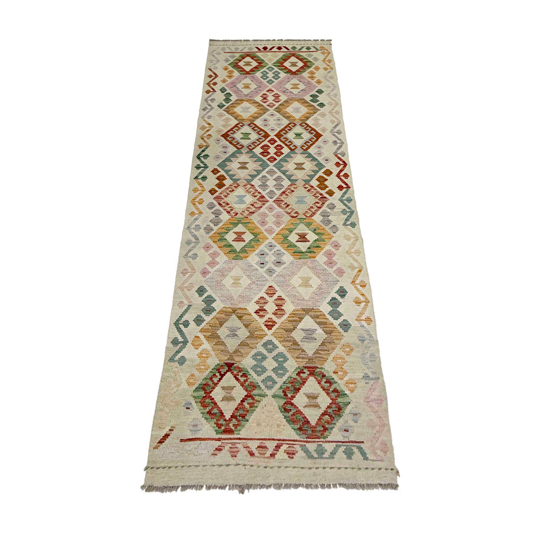 Afghan Vegetable Kilim Rug 2' 9" x 9' 7" Flat-Weave detail
