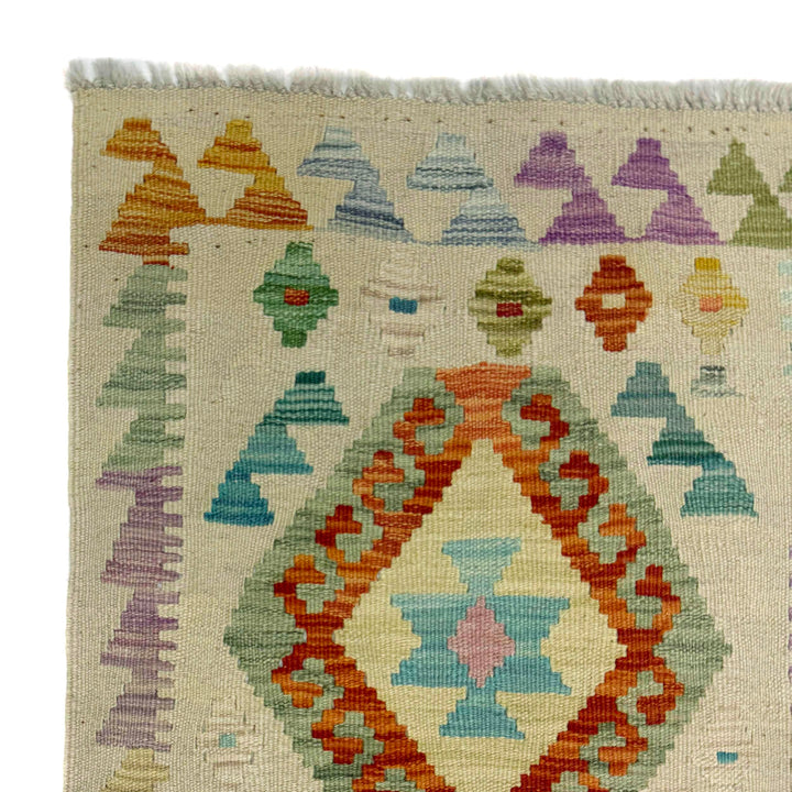 Afghan Vegetable Kilim Rug 1' 10" x 5' 8" Flat-Weave pattern