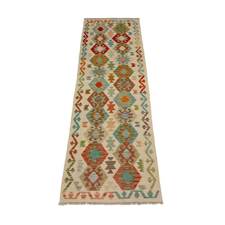 Afghan Vegetable Kilim Rug 2' 7" x 9' 6" Flat-Weave detail