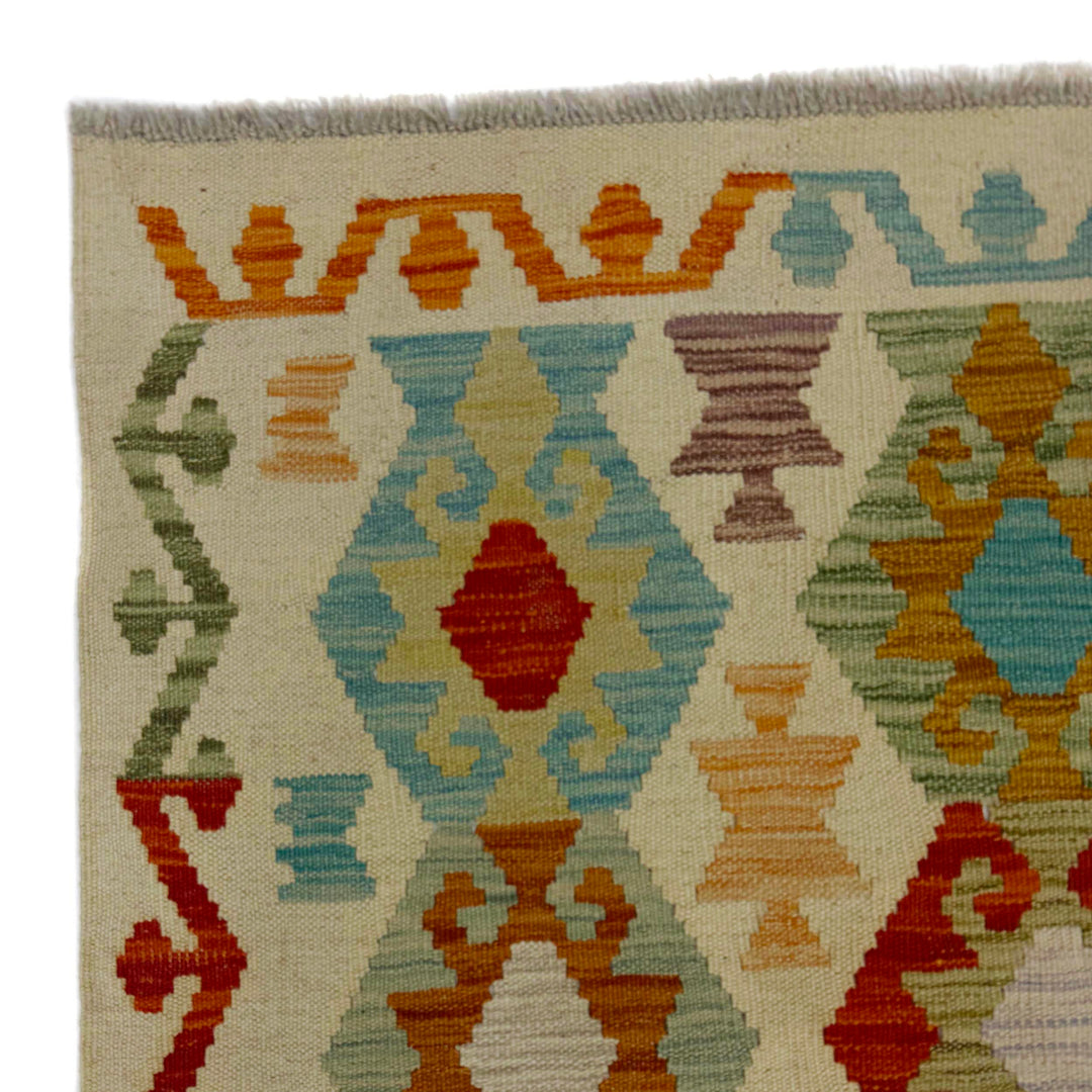 Afghan Vegetable Kilim Rug 2' 7" x 9' 6" Flat-Weave pattern