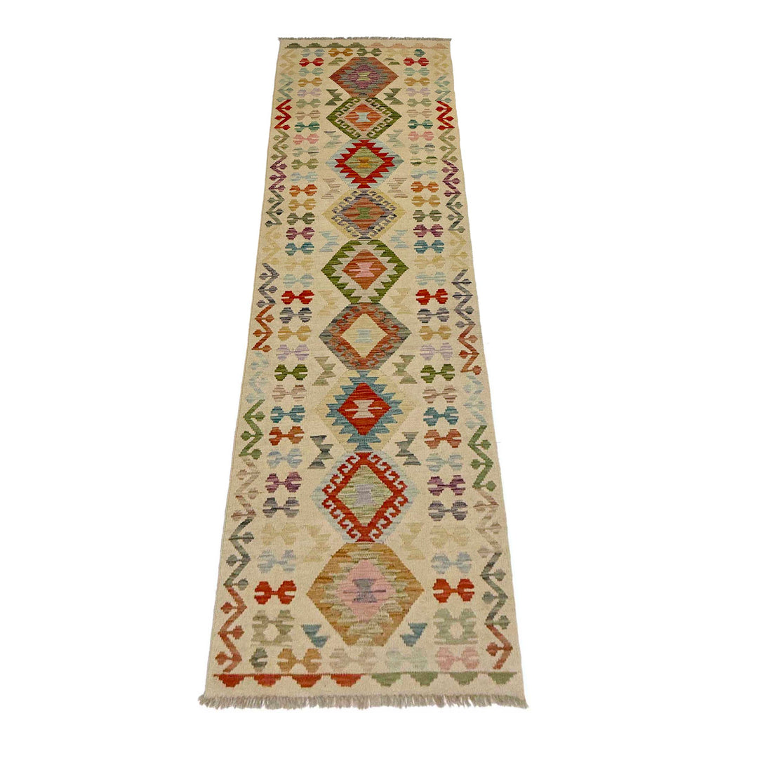 Afghan Vegetable Kilim Rug 2' 7" x 9' 9" Flat-Weave detail
