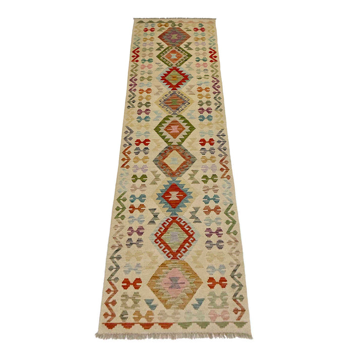 Afghan Vegetable Kilim Rug 2' 7" x 9' 9" Flat-Weave detail