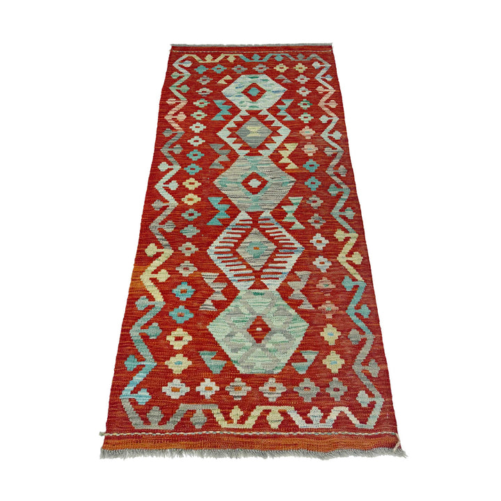 Afghan Vegetable Kilim Rug 2' 1" x 5' 2" Flat-Weave detail
