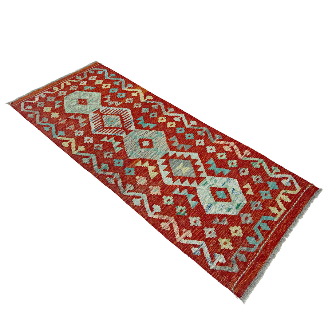Afghan Vegetable Kilim Rug 2' 1" x 5' 2" Flat-Weave close-up
