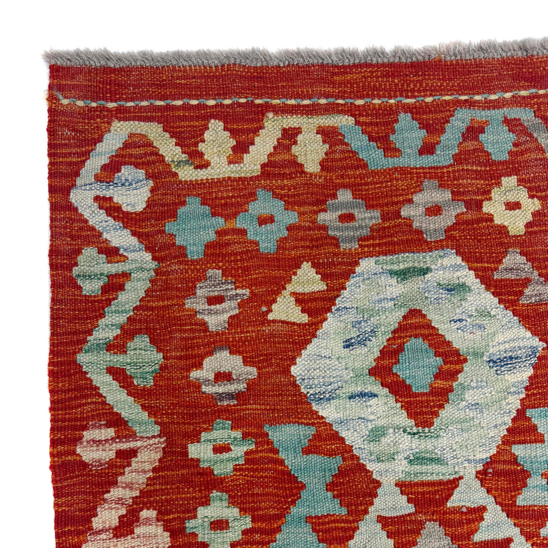 Afghan Vegetable Kilim Rug 2' 1" x 5' 2" Flat-Weave pattern