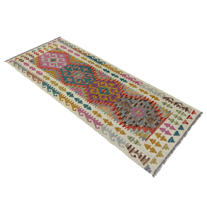 Afghan Vegetable Kilim Rug 2' 6" x 6' 9" Flat-Weave close-up