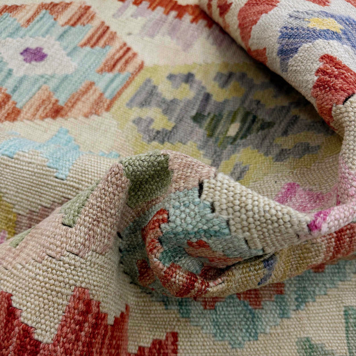 Afghan Vegetable Kilim Rug 2' 5" x 7' 1" Flat-Weave texture