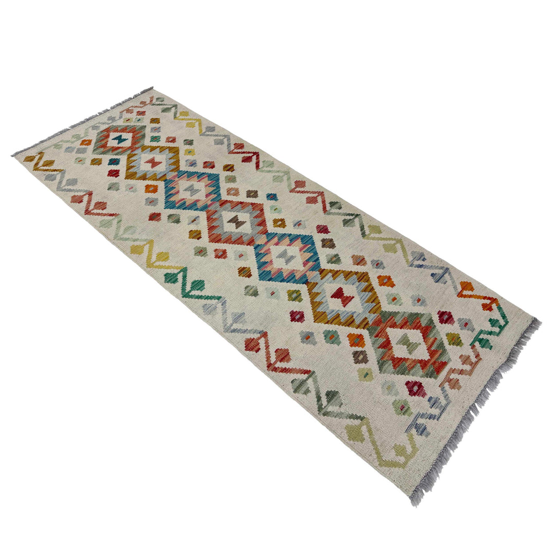 Afghan Vegetable Kilim Rug 2' 2" x 5' 11" Flat-Weave close-up