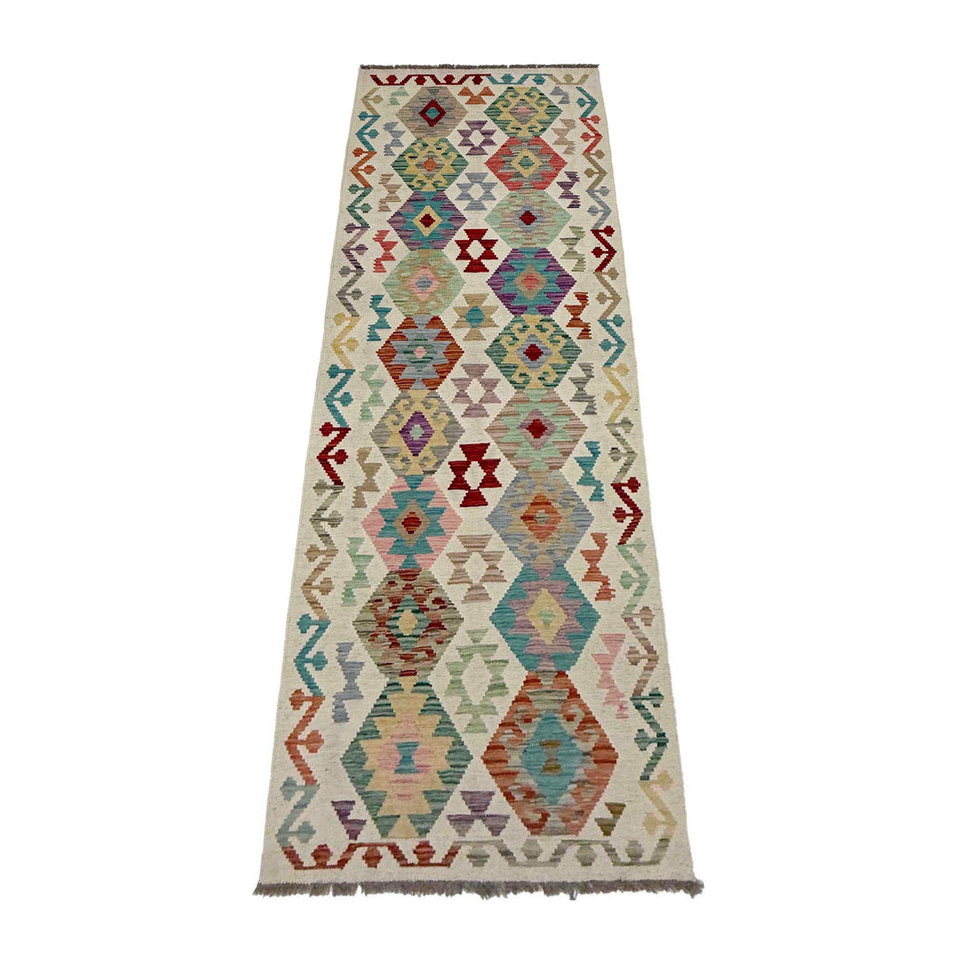Afghan Vegetable Kilim Rug 2' 7" x 9' 6" Flat-Weave detail