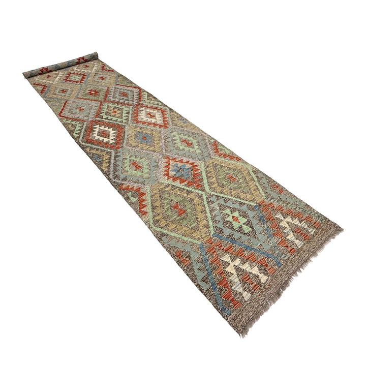 Afghan Vegetable Kilim Rug 2' 9" x 13' 1" Flat-Weave close-up