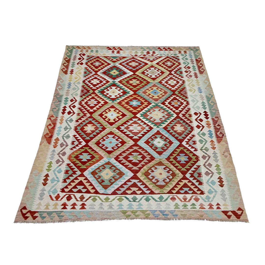 Afghan Vegetable Kilim Rug 6' 9" x 9' 9" Flat-Weave detail