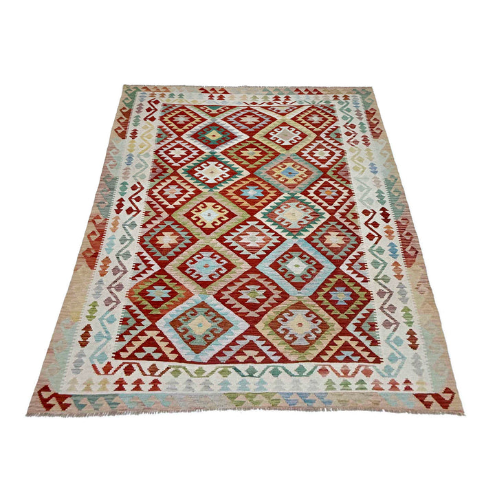 Afghan Vegetable Kilim Rug 6' 9" x 9' 9" Flat-Weave detail