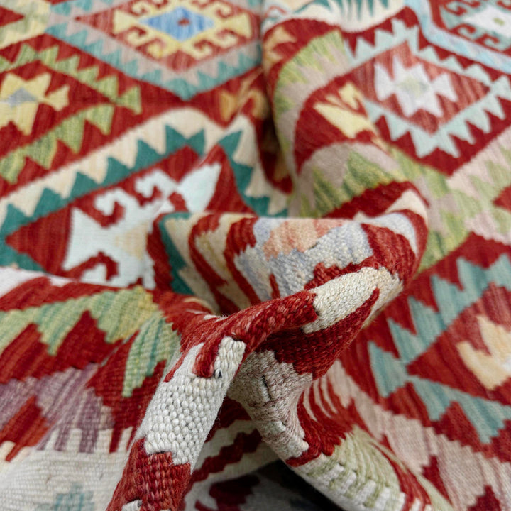 Afghan Vegetable Kilim Rug 6' 9" x 9' 9" Flat-Weave texture