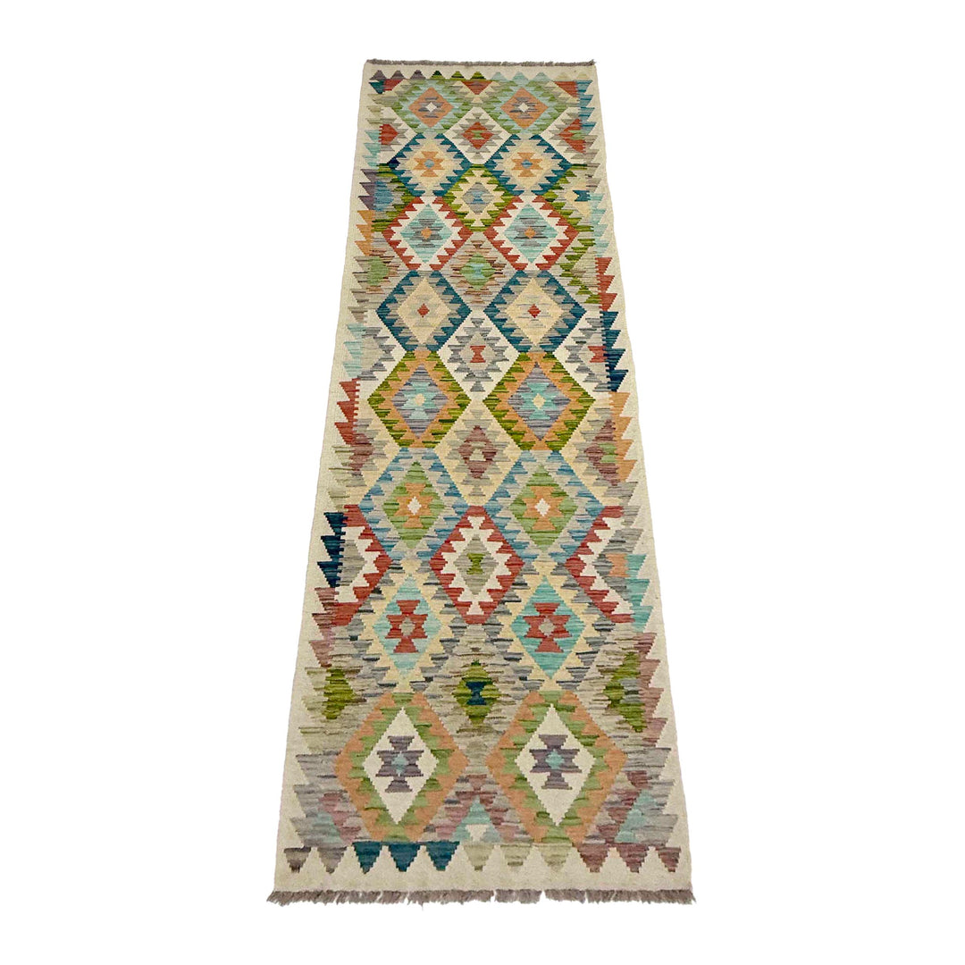Afghan Vegetable Kilim Rug 2' 7" x 9' 11" Flat-Weave detail