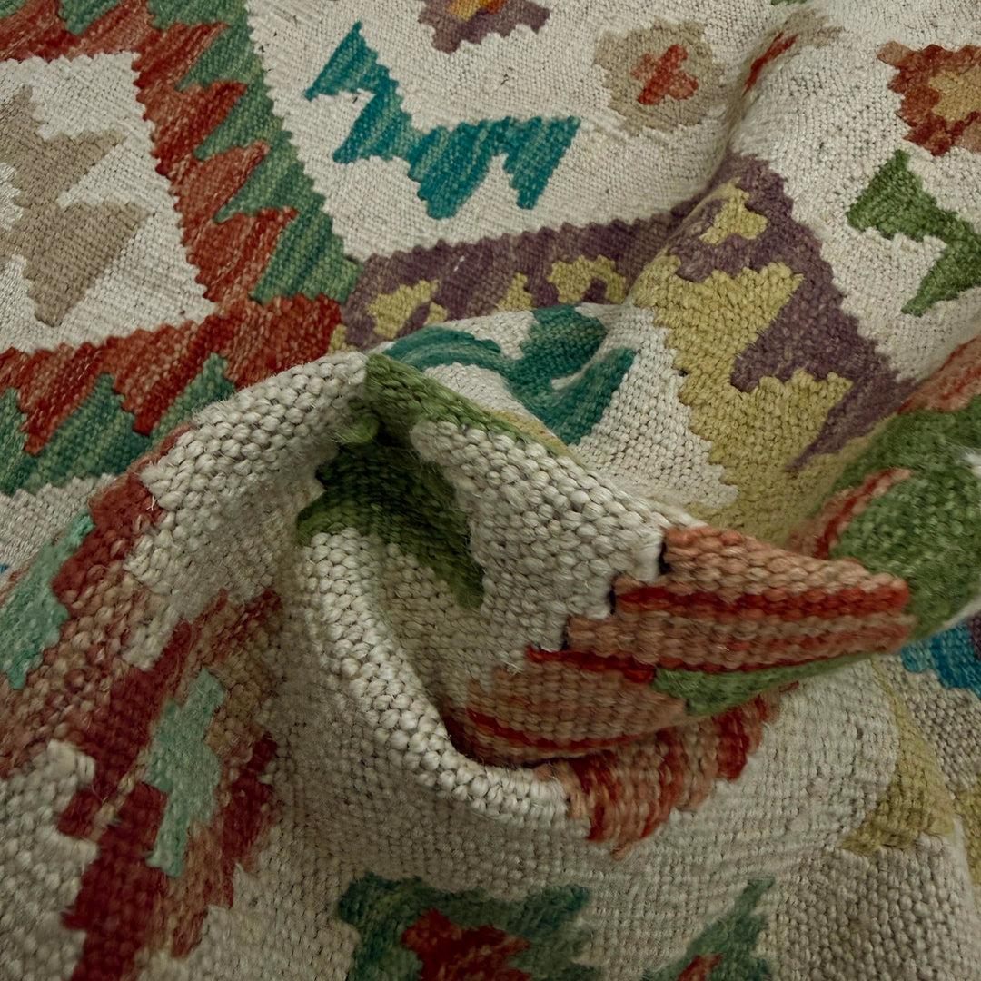 Afghan Vegetable Kilim Rug 2' 6" x 9' 3" Flat-Weave texture
