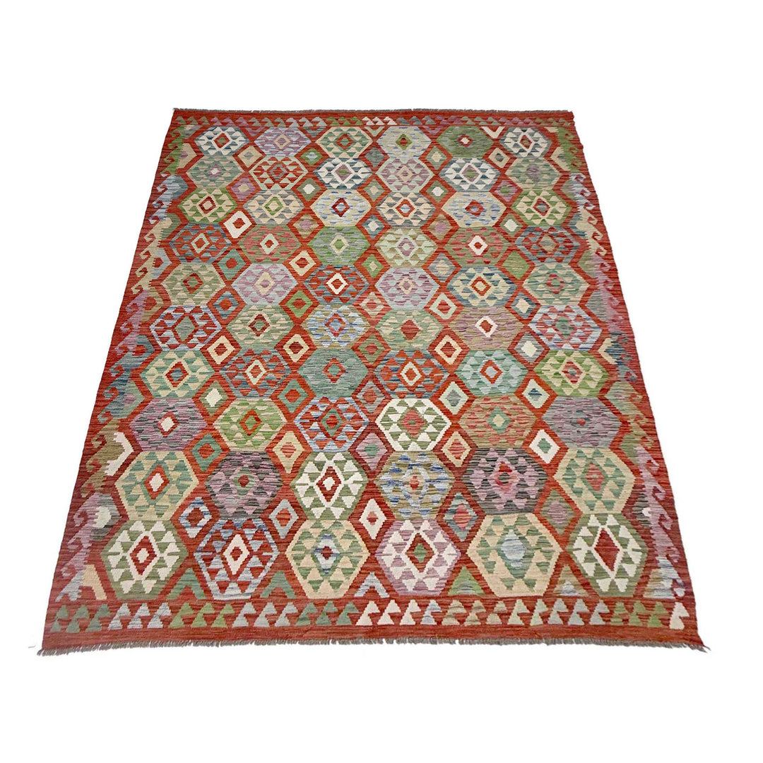 Afghan Kilim Rug 6' 11" x 9' 7" Flat-Weave detail