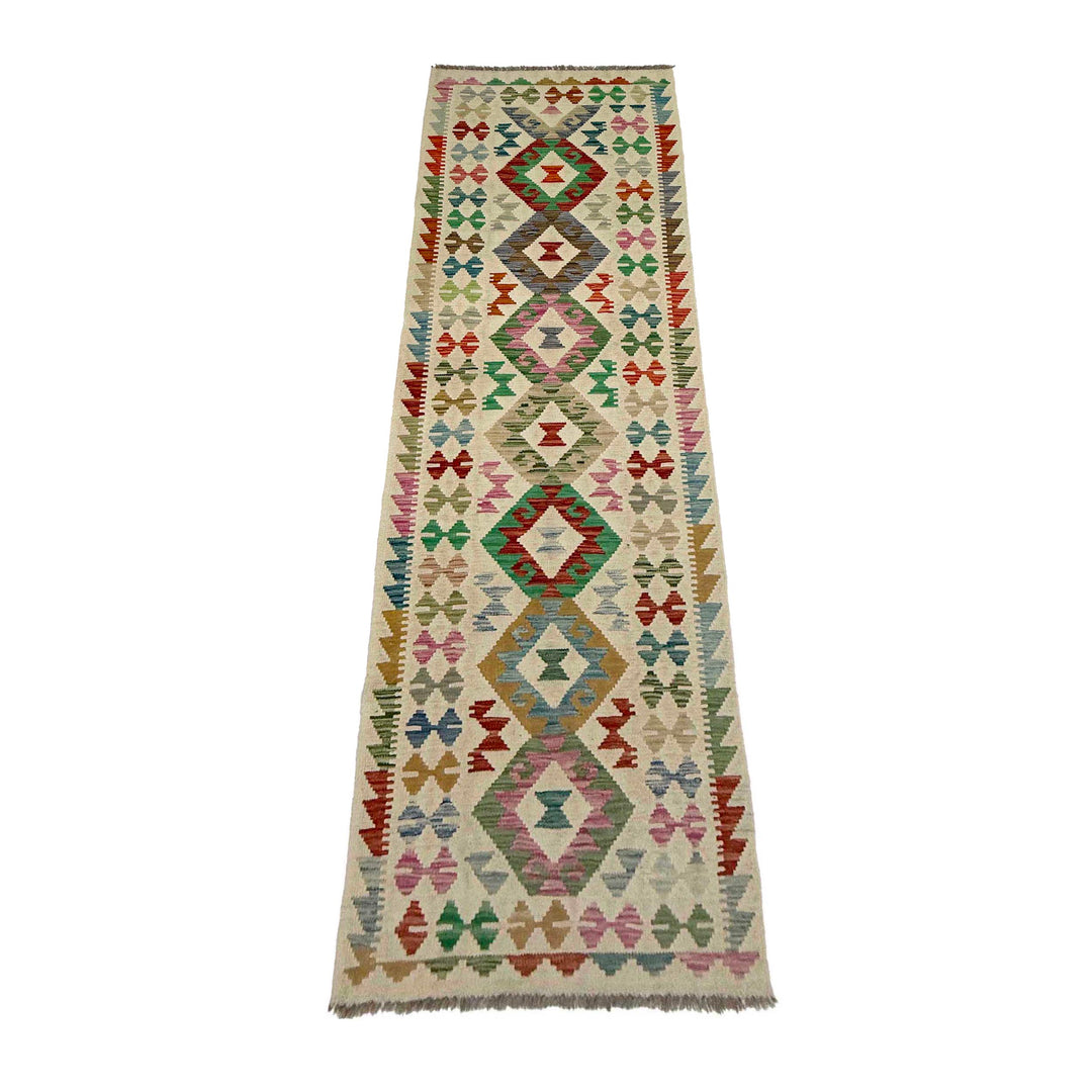 Afghan Vegetable Kilim Rug 2' 7" x 9' 9" Flat-Weave detail