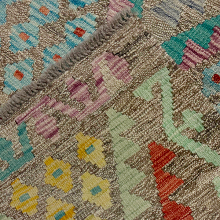 Afghan Vegetable Kilim Rug 3' 0" x 13' 0" Flat-Weave border