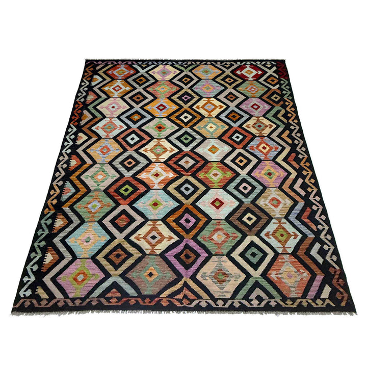 Afghan Vegetable Kilim Rug 6' 7" x 9' 9" Flat-Weave detail