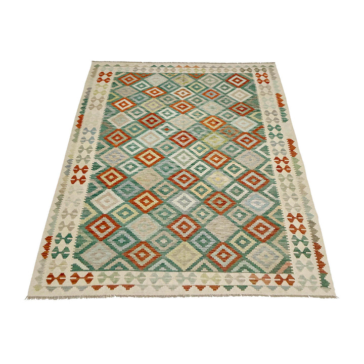 Afghan Vegetable Kilim Rug 6' 8" x 9' 8" Flat-Weave detail