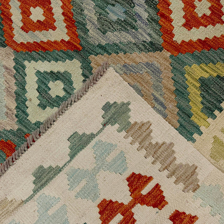 Afghan Vegetable Kilim Rug 6' 8" x 9' 8" Flat-Weave border