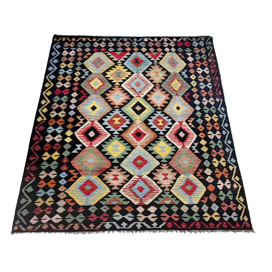 Afghan Vegetable Kilim Rug 6' 2" x 9' 4" Flat-Weave detail