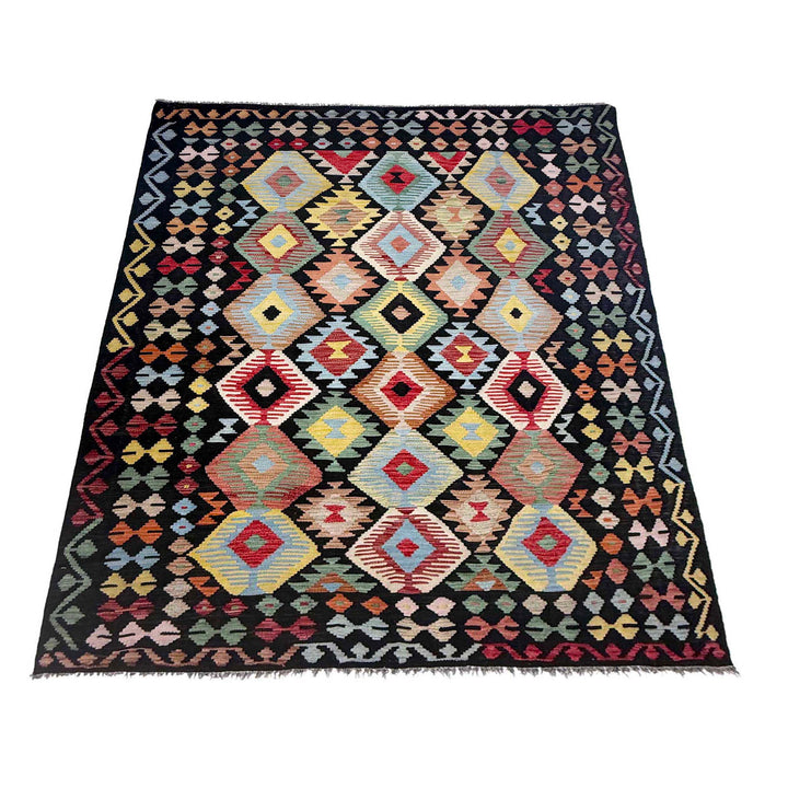 Afghan Vegetable Kilim Rug 6' 2" x 9' 4" Flat-Weave detail