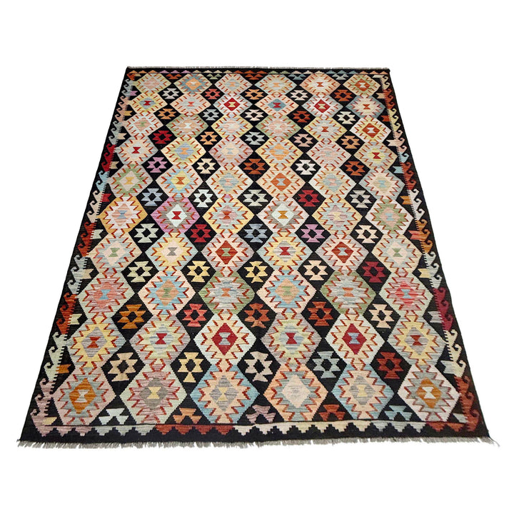Afghan Vegetable Kilim Rug 6' 8" x 9' 11" Flat-Weave detail