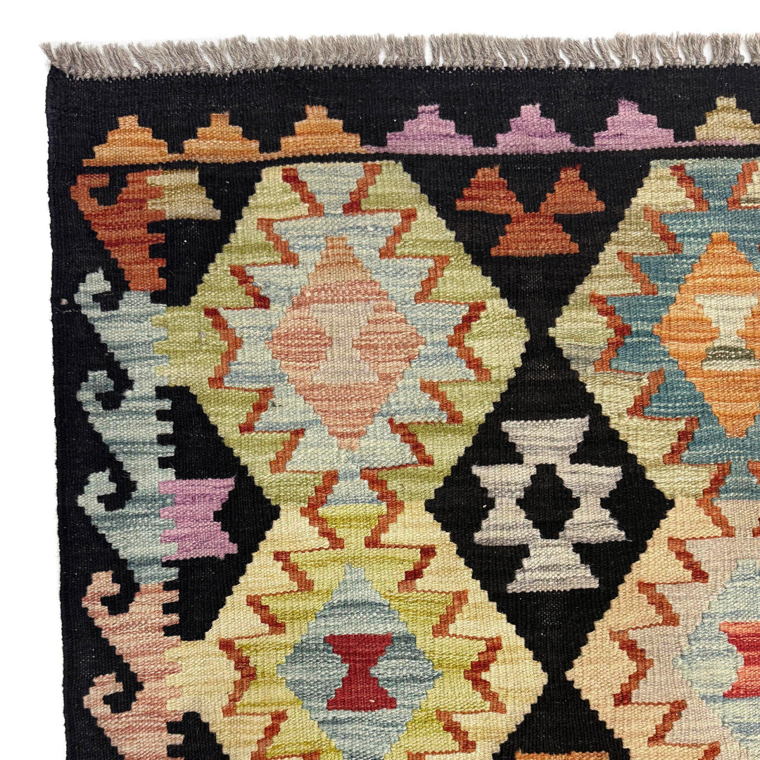 Afghan Vegetable Kilim Rug 6' 8" x 9' 11" Flat-Weave pattern
