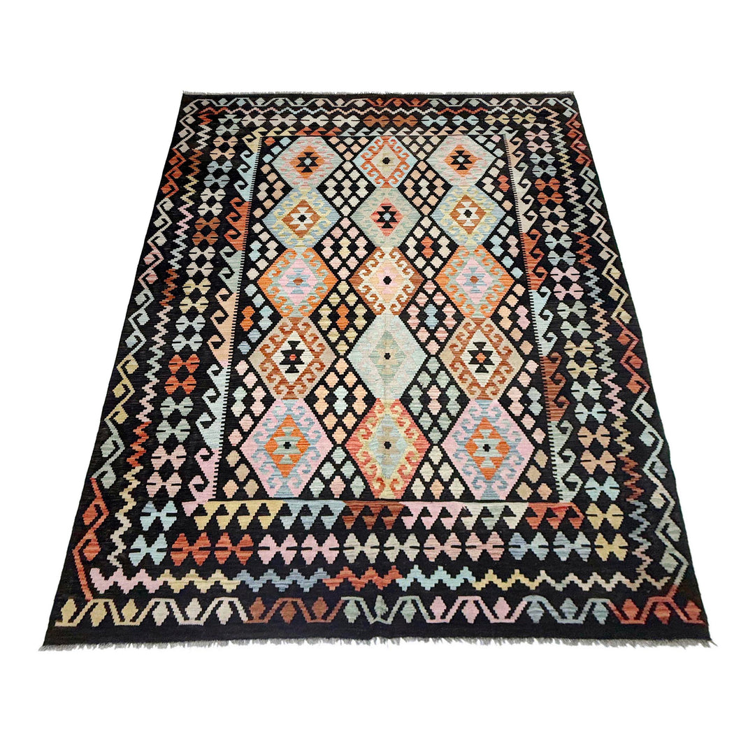 Afghan Vegetable Kilim Rug 6' 7" x 9' 10" Flat-Weave detail