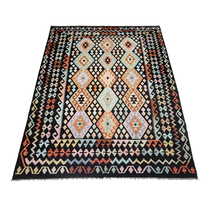 Afghan Vegetable Kilim Rug 6' 7" x 9' 10" Flat-Weave detail