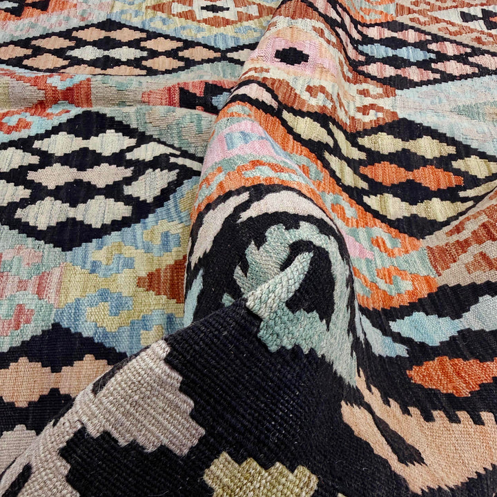 Afghan Vegetable Kilim Rug 6' 7" x 9' 10" Flat-Weave texture
