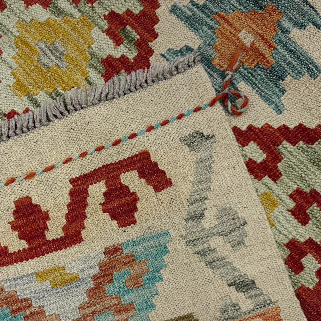 Afghan Vegetable Kilim Runner 2' 6" x 9' 9" Flat-Weave border