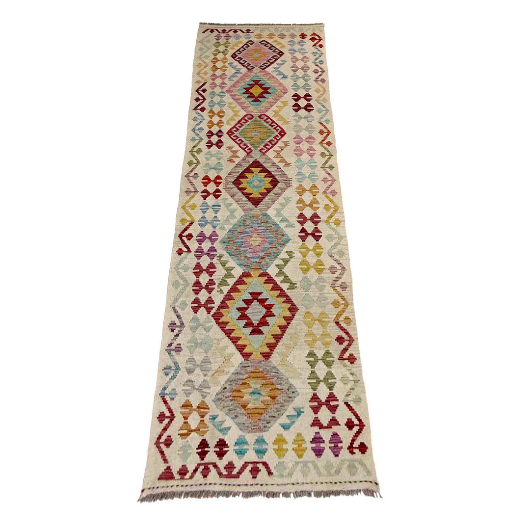 Afghan Vegetable Kilim Runner 2' 8" x 9' 9" Flat-Weave detail