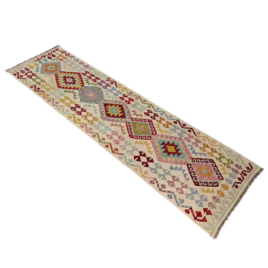 Afghan Vegetable Kilim Runner 2' 8" x 9' 9" Flat-Weave close-up