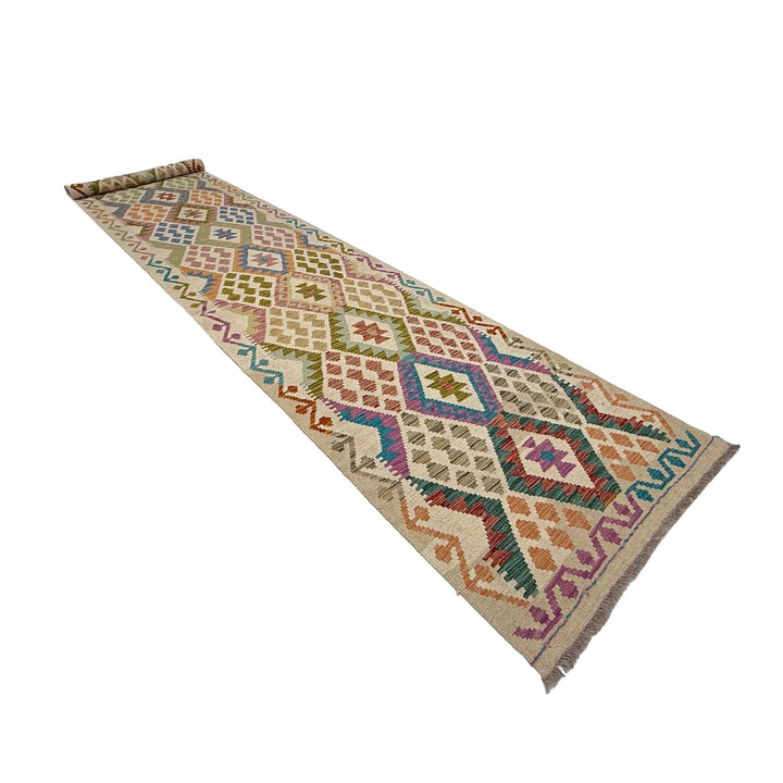 Afghan Vegetable Kilim Rug 2' 10" x 16' 2" Flat-Weave close-up