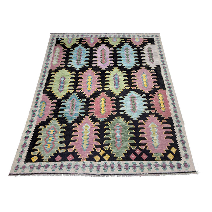 Afghan Vegetable Kilim Rug 6' 8" x 9' 9" Flat-Weave detail
