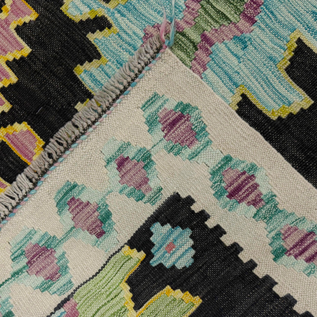 Afghan Vegetable Kilim Rug 6' 8" x 9' 9" Flat-Weave border
