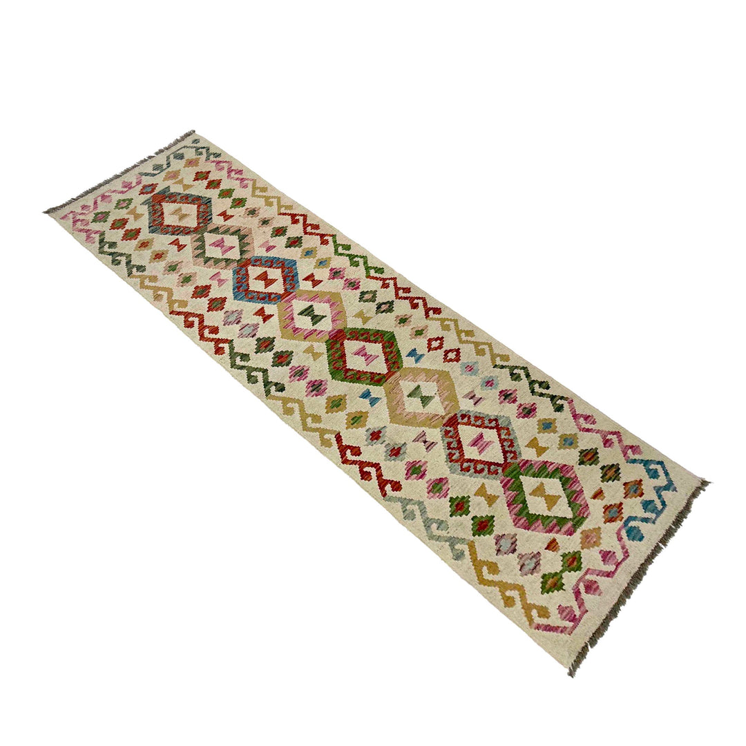 Afghan Vegetable Kilim Rug 2' 4" x 7' 10" Flat-Weave close-up