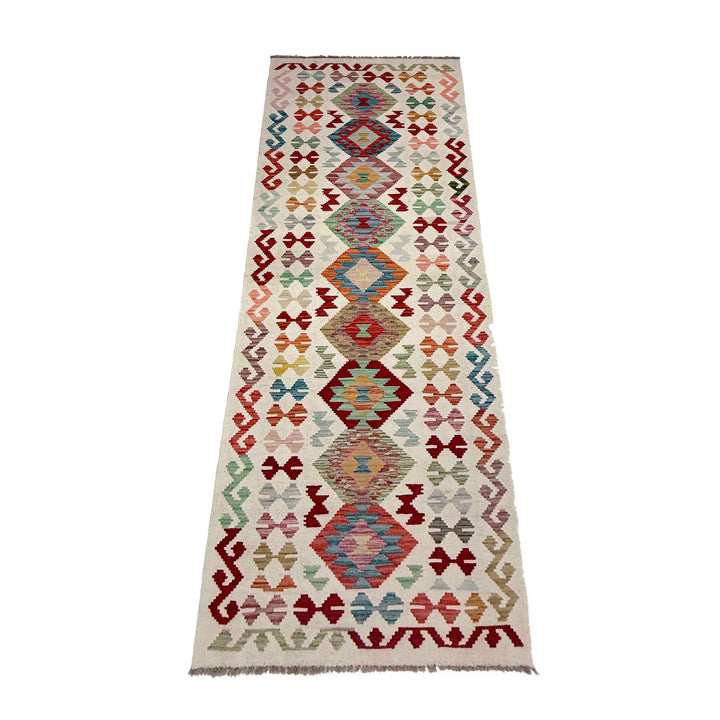 Afghan Vegetable Kilim Rug 2' 9" x 9' 7" Flat-Weave detail