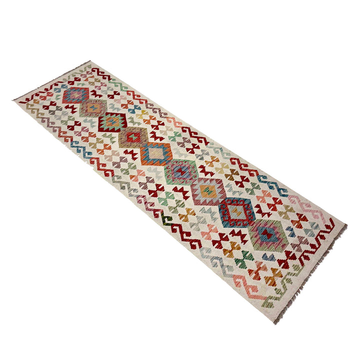 Afghan Vegetable Kilim Rug 2' 9" x 9' 7" Flat-Weave close-up