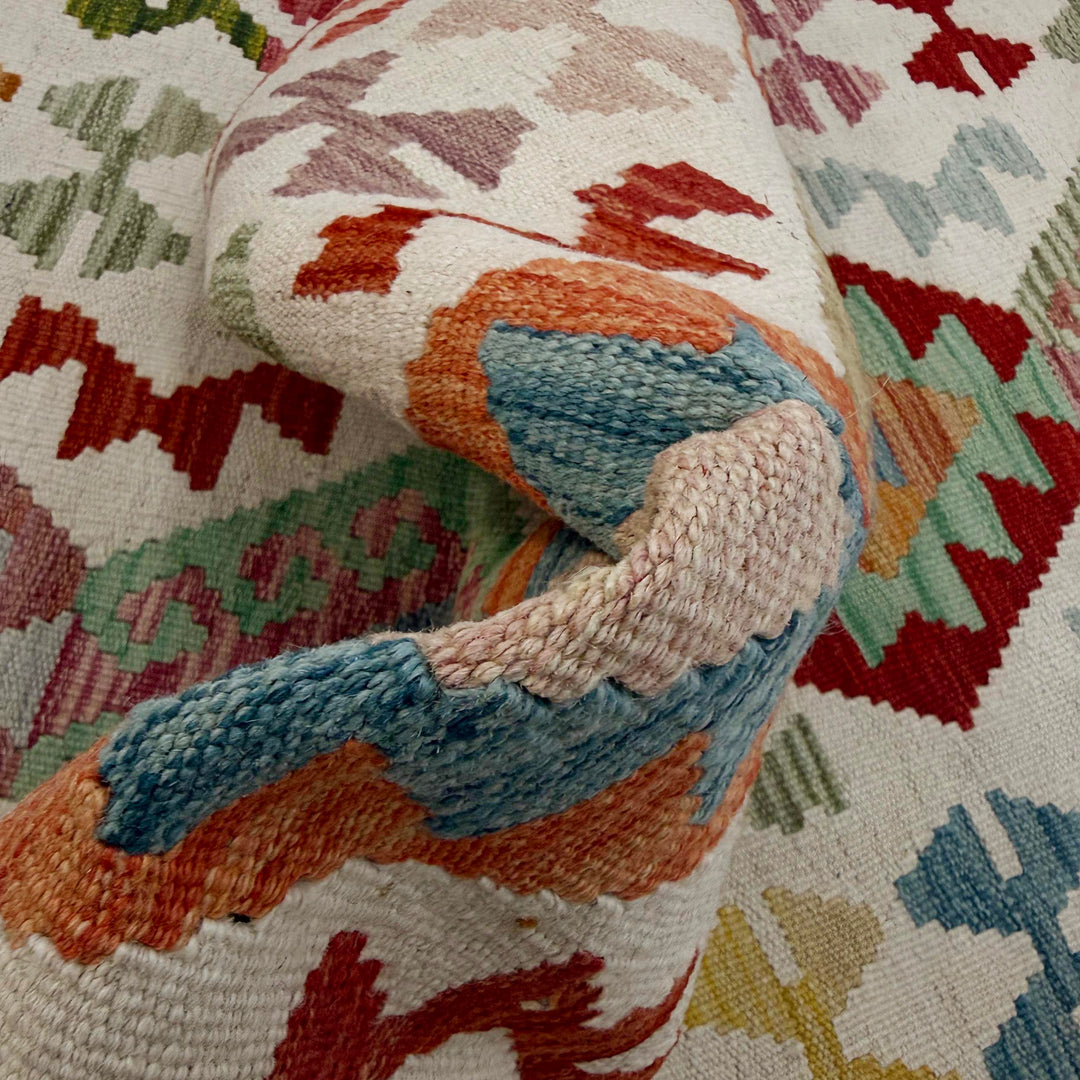 Afghan Vegetable Kilim Rug 2' 9" x 9' 7" Flat-Weave texture