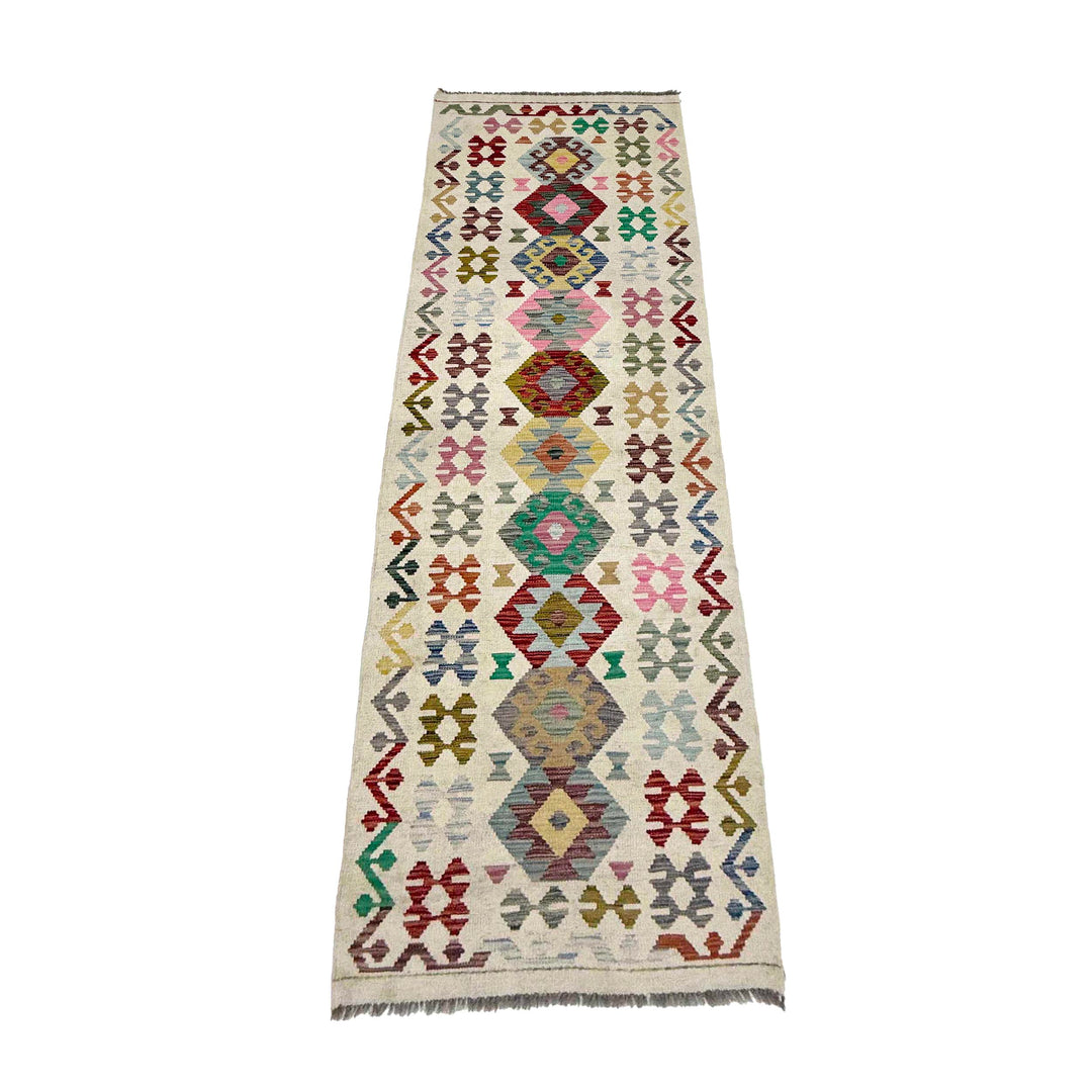 Afghan Vegetable Kilim Rug 2' 9" x 9' 7" Flat-Weave detail