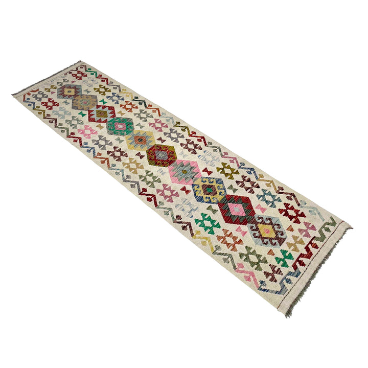 Afghan Vegetable Kilim Rug 2' 9" x 9' 7" Flat-Weave close-up